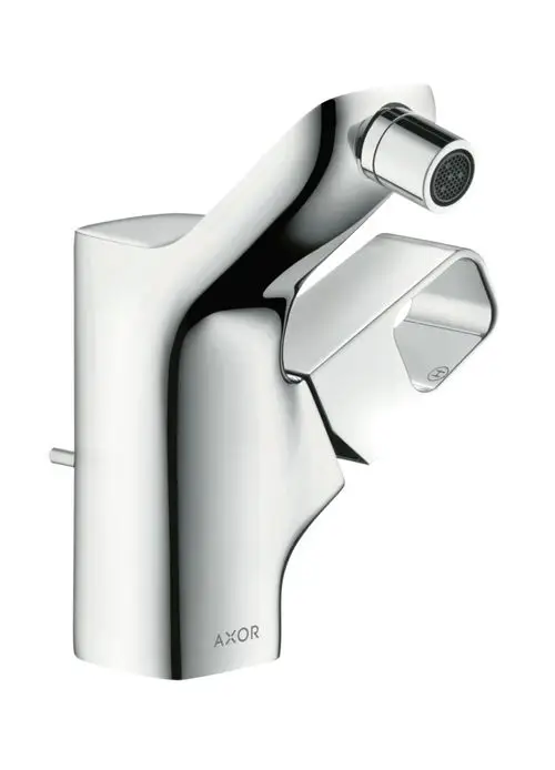 Einhebel-Bidetmischer in glänzendem Chrom-Finish von AXOR, mit abgerundeten Kanten und einem schmalen, ergonomischen Hebel zur Wassersteuerung.
